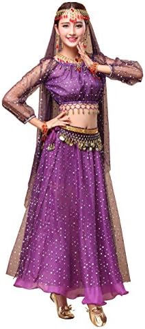 Maylong Women’s Halloween Belly Dance Costume For Girls Exotic Costume Outfit (3 Pieces, Purple)