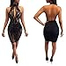Womens Sexy Halter Floral Sequin See Through Backless Sleeveless Bodycon Club Party Short Mini Dresses Black S