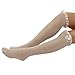 WonderFit Women Knee High Boot Socks with White Button Hollow Lace Trim 2 pairs black and Ivory
