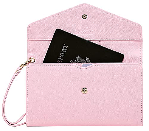 Krosslon Rfid Passport Holder Wristlet Travel Wallet Trifold Documents Organizer Slim Purse, Fit US UK CA Passport Cover Traveling Accessories for Women, Conch Shell Pink(214#) - Thumbnail 7