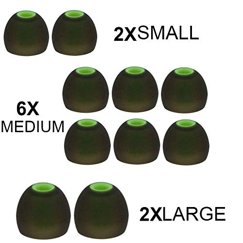 Replacement Noise Isolation Silicone Soft Ear Buds Earplug Tips for Senso, TOZO, Sony, Zeus, Otium, Hussar Sport in Ear Headphones Wireless Earphones (Green, Small, Medium, Large - 5 Pair)