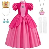 Chektin Princess Dress for Girls Pink Halloween Costume Kids Cosplay Birthday Party with Accessories