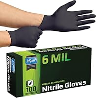 Inspire Black Nitrile Gloves HEAVY DUTY 6 Mil Nitrile Chemical Resistant Medical Cooking Cleaning Disposable Black Gloves