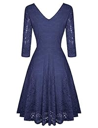 Bloggerlove vestido de fiesta formal de cóctel con cuello en V y mangas 3 4 de encaje floral vintage para mujer