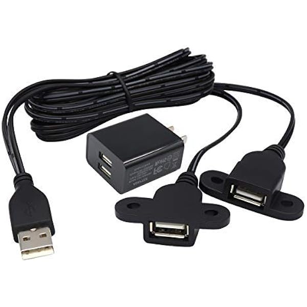 Amazon Com Usb 2 0 Male To Dual Female Charging Extension Cable Furniture Nightstand Usb Charging Port Panel Mount Cable With Screw Hole 5ft 1 5m Cables And Adapters Industrial Scientific