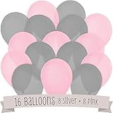 16 Pack of Latex Balloons (8 Pink & 8 Gray)