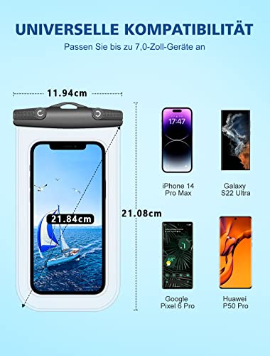 Mohard wasserdichte Handyhülle, Unterwasser IPX8 Wasserfeste Handytasche mit Umhängeband für Schwimmen & Tauchen, Waterproof Phone Case Kompatibel mit iPhone 15/14/13/12, Galaxy bis zu 7\