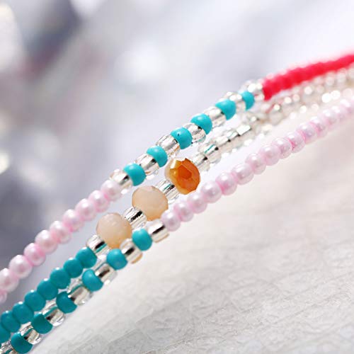 Sinfu Women's Summer Personality Bohemian Hand-Knitted Adjustable Hand Strap Multi-Color Beaded Bracelet Anklet Ladies Jewelry Gift (C)
