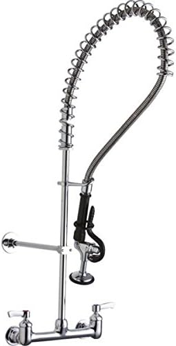 Elkay Solid Brass Wall Mount Commercial Kitchen Faucet with Stainless Steel Sprayer