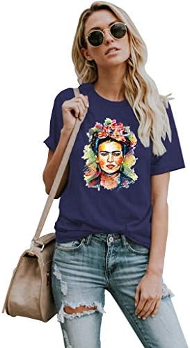 VVTS Womens Frida Kahlo Mexican Personalized Artist Short Sleeve T Shirt Round Neck Tees