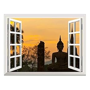 Removable Wall Sticker/Wall Mural - Wat Mahathat at Sukhothai Historical Park Thailand | Creative Window View Home Decor/Wall Decor - 24"x32"
