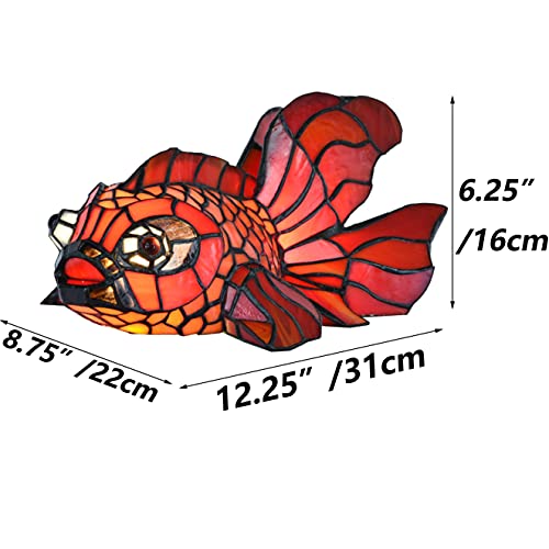 Bieye Red Telescope Fantail Goldfish Table Lamp Tiffany Style Stained