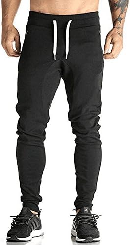 Azyuan Mens Joggers Pants Gym Workout Pant Fitness Running Trousers Zipper Pockets