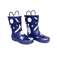 SHOFORT Kids Rubber Rainboots with Pull Handles for Boys, Size 1