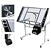 Yaheetech Drafting Drawing Craft Table Tempered Glass Top Art Artist Desk Craft Station Study Table with Adjustable Chair Salon Stool