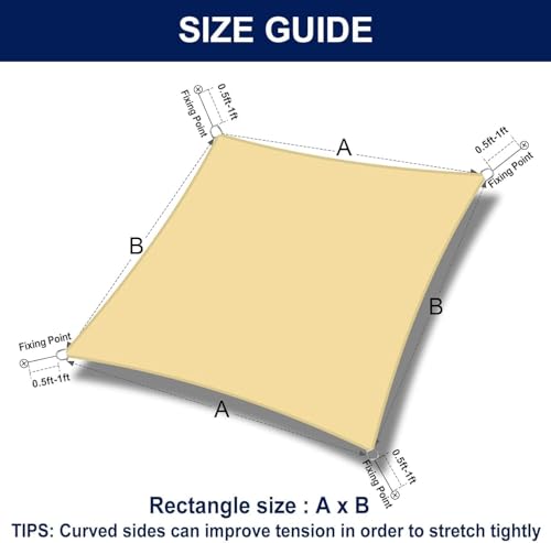 Dsocool Rectangle Sun Shade Sails Outdoor Large - Sun Protection Sunshades UV Block Shade Canopy, Heavy Duty Permeable 185GSM Patio Shades for Backyard, Deck and Lawn, Beige (5×5 Meters)
