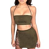 Antopmen Women Sexy Spaghetti Strap Crop Top Side Lace Up Skirt Outfit Two Piece Bodycon Bandage Dress