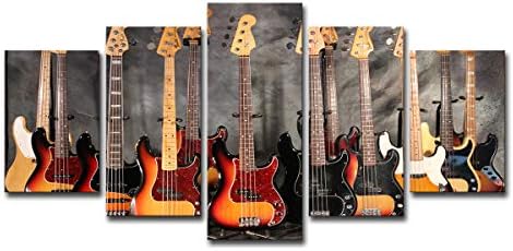 Mytinaart Art - Modern Home Wall Music Poster Art Paintings On Canvas Modular Prints 5 Pieces Set Bass Guitar Collage Pictures Music Poster for Living Room Decor - Unframed - Price Only Print Canvas