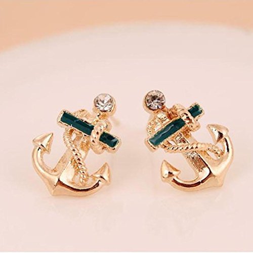 AIMTOPPY Women Fashion Crystal Rhinestone Sailor Anchor Ear Stud Earrings Gift (Gold) - Thumbnail 2