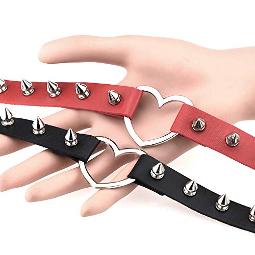 Jurxy-2-PCS-Collana-Girocollo-Cuore-Collare-Girocollo-in-Pelle-PU-Goth-Colletto-Punk-Rock-Rivetto-Misura-Regolabile-Nero