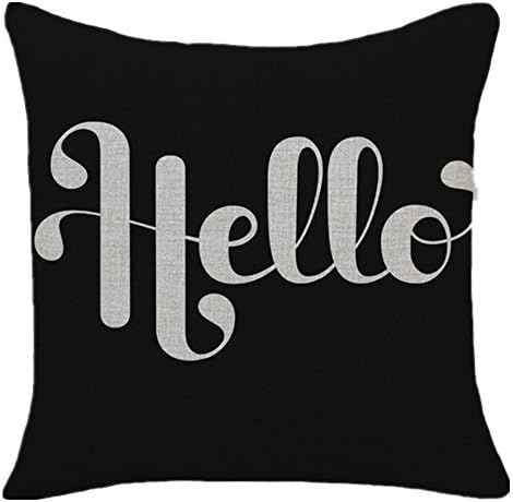 Goldenchildhood Cotton Linen Square Fashion Throw Pillow Case Shell Decorative Cushion Cover Pillowcase Black White Hello 18 "X18 "