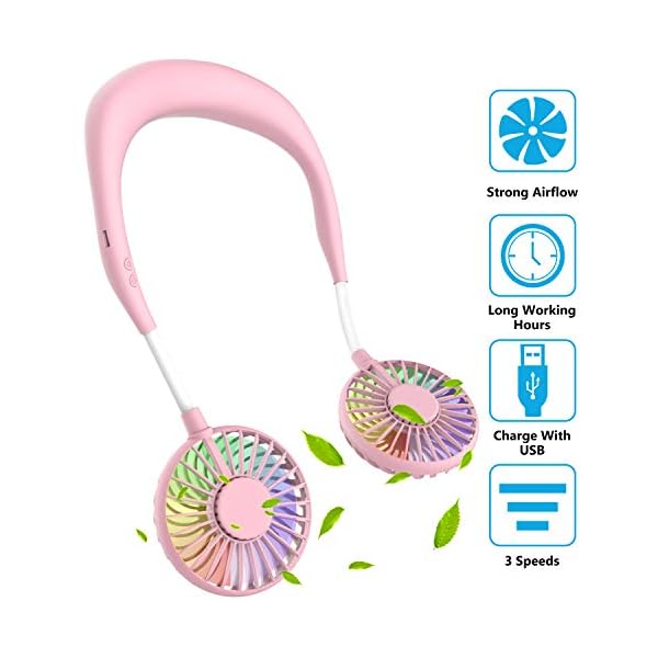 Wearable-Neck-Fan-Handsfree-Mini-USB-Fan-Rechargeable-Portable-Personal-Fan-Desk-Fan-Necklace-Fan-with-Dual-Wind-Head-3-Speeds-LED-Light-for-Traveling-Sport-Outdoor-Camping-Office-Room-Pink Wearable Neck Fan, Handsfree Mini USB Fan Rechargeable Portable Personal Fan, Desk Fan, Necklace Fan with Dual Wind Head…