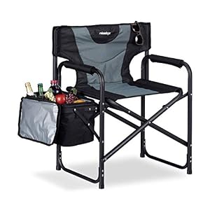 Relaxdays Régie Chaise De Camping Pliante Fauteuil De Pêche 110 Kg Glacière, Noir Gris