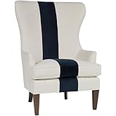 Starlight Canyon Home Wingback Chair in Off-White with Navy Stripe, Classic Armchair and Accent Seating for Living Room Chair