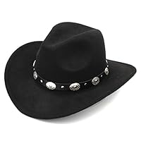 Elee Womem Men Wool Blend Western Cowboy Hat Wide Brim Cowgirl Jazz Cap Leather Band (Black)