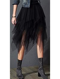 Onlybridal falda de tul de malla para dama, falda formal alta y baja, asimétrica, longitud de té, falda de cintura elástica