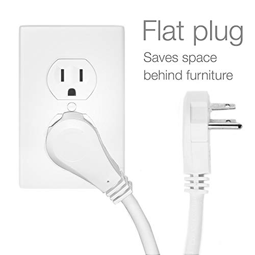 Digital Energy 6-Outlet Surge Protector Power Strip with 15 Foot Long Extension Cord, Flat Plug, White