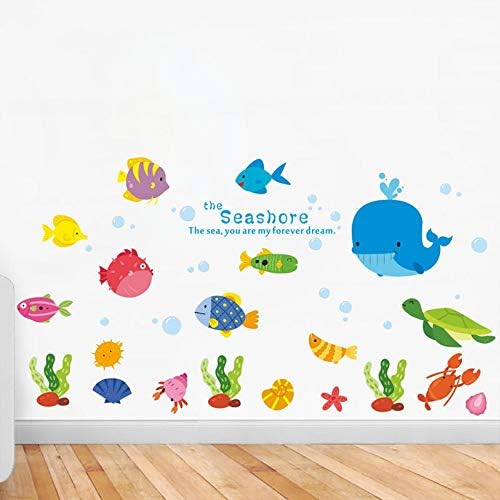 QIANDONG1 Undersea Fish Whale Decorative Wall Stickers for Kitchen Room Decoration Bathroom PVC Seashore DIY Decor Characters Mural Decals