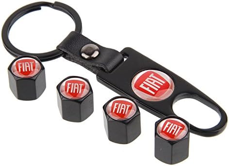 eXeAuto Black Tire Valve Stem Air Caps Cover and Keychain Combo Set For FIAT