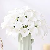 FENGRUIL 30 Pcs Artificial Calla Lily Flowers, 14’’ Latex Real Touch Bridal Flowers Bouquet for Home Office Party Wedding Festival Table Centerpiece Decoration (White)