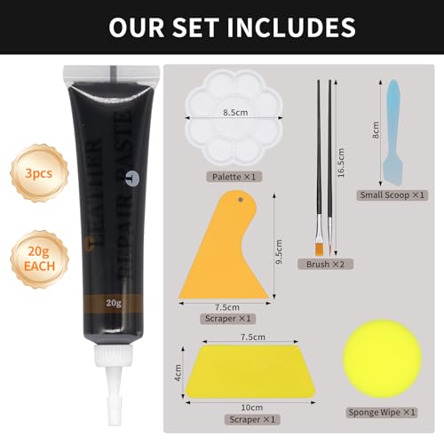 Black Leather Repair Kit 60 g, Black Leather Putty Repair Kit for Repairing Scratches, Discolourations and Holes on Leather Sofas, Car Seats, Shoes, Wallets and Synthetic Leather