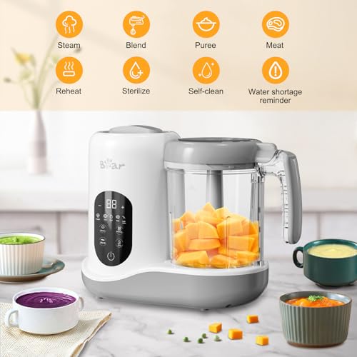 Bear Baby Food Maker | One Step Baby Food Processor Steamer Puree Blender | Auto Cooking & Grinding | Baby Food Puree Maker with Self Cleans | Touch Screen Control