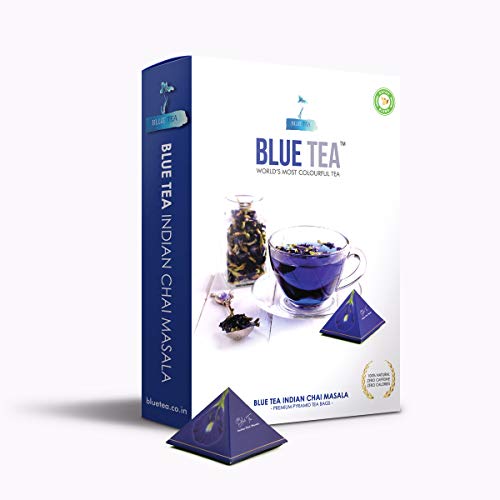 Blue Tea Indian Chai Masala |Zero Caffeine Detox Herbal Tea |Butterfly Pea Flower, Cinnamon, Cardamom, Ginger, Clove | 24 Handcrafted Premium Pyramid Tea Bags - 48 Cups - Thumbnail 4