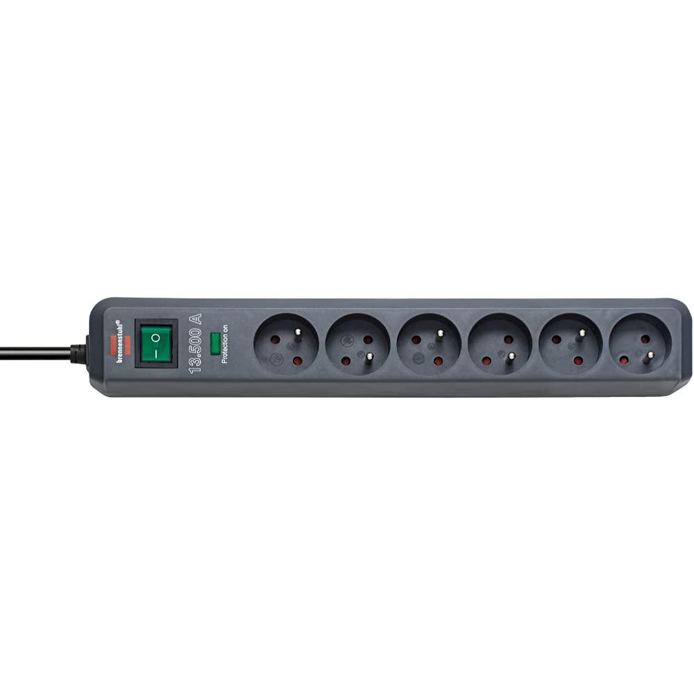 Brennenstuhl Eco-Line 1159291136 Block with 6 Sockets 1.4 m H05VV-F 3G1.5 with 13500 A Surge Protector, Anthracite