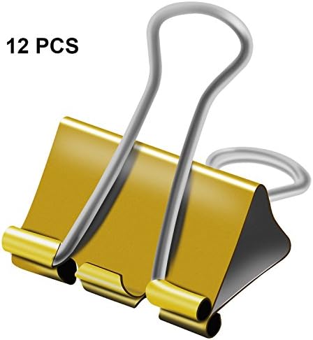 Nctinystore Binder Clips Medium Metal Clamp 1.25 inch / 32 mm (Golden, 12-PCS)
