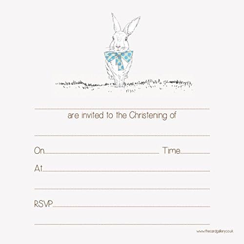 Dotty about Paper Christening Invitations - Boys Rabbit & Bow Tie - Pack of 10 (L75)