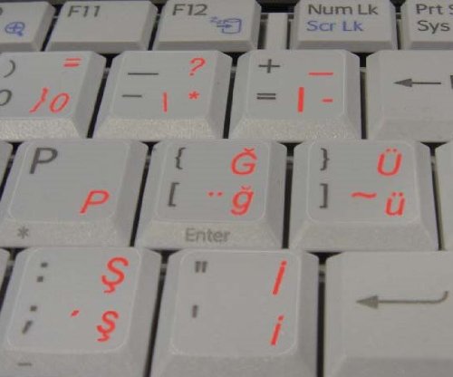 TURKISH Q KEYBOARD STICKERS WITH RED LETTERING ON TRANSPARENT BACKGROUND FOR DESKTOP, LAPTOP AND NOTEBOOK