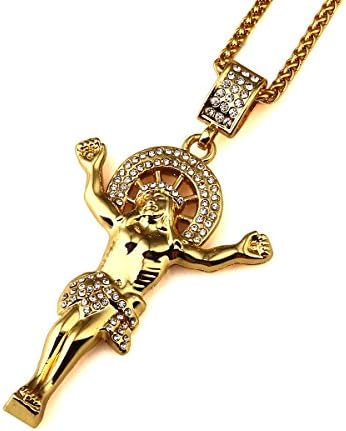 NYUK Mens 18K Gold Jesus Hip Hop Zinc Alloy Necklace Chain Pendant