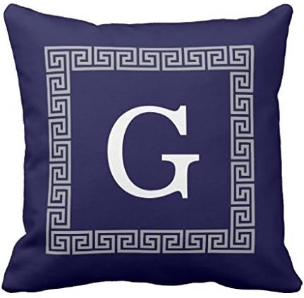 Abaysto Navy Blue Dark Gray Greek Key #1 Framed Monogram Throw Pillow case Cover 24x24 Inches Inches