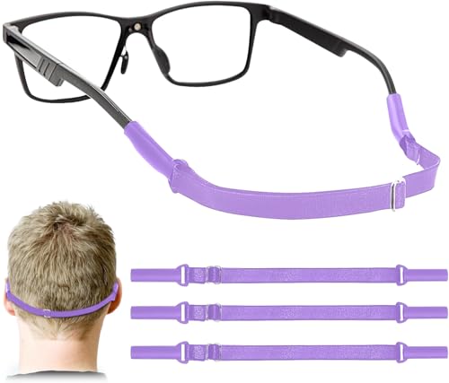 Enenfly Adjustable Glasses Straps - 3 Pack No Tail Eyewear Retainer for Men, Women, Kids – Fits Eyeglasses & Sunglasses,Purple(7.5-13.5 inch)