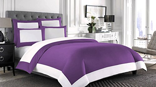Bedding Attire 600 TC 100% Pure Egyptian Cotton 1 Piece Designer Reversible Duvet Cover Queen Size Solid Purple and White Color