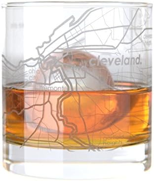 Uncommon Green Cleveland Map Rocks Glass Etched Whiskey