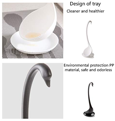 Kitchen Spoon Soup Ladle Elegant Swan Creative Cooking Tools Tableware Kitchen accessories with Tray (Black+White) 2 PACK