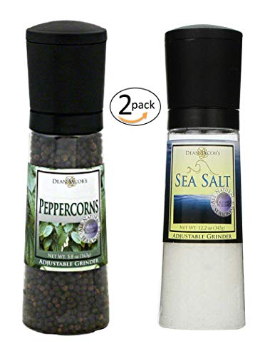 The Gourmet Chef Grinder Set - Black Peppercorn 5.8 oz and Sea Salt 12.2 oz - for your Cooking Enjoyment