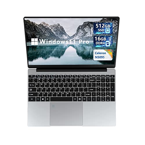 KUU 15,6 pollici Notebook, 16GB LPDDR4 512GB SSD ROM Window 11 Pro PC Portatile, Processore Intel Celeron Mini-HDMI, USB 3.0 WiFi Bluetooth Laptop
