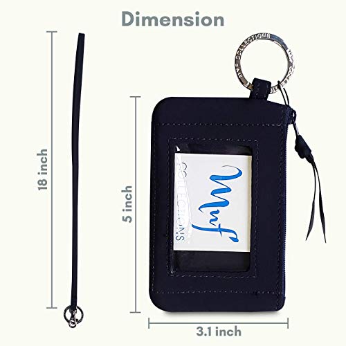 MNF Collections Zip ID Case with Lanyard- Badge ID Holder with Wallet for Cash, Cards, Coin - Durable Strap, Zippers & Keyring, Key Lock - Microfiber Cotton Cobalt Blue